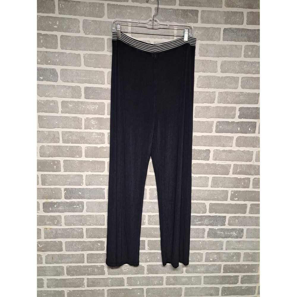 Chicos Travelers Womens Black Pants Wide Leg Slinky Knit‎ Stretch Pull On Size 1